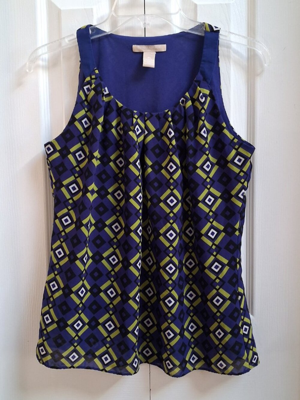 BANANA REPUBLIC Blue/Green Diamond Pattern Sleeveless Top sz S Petite